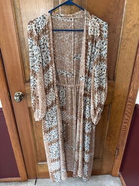 Boho Patchwork Maxi Duster in Cream & Tan